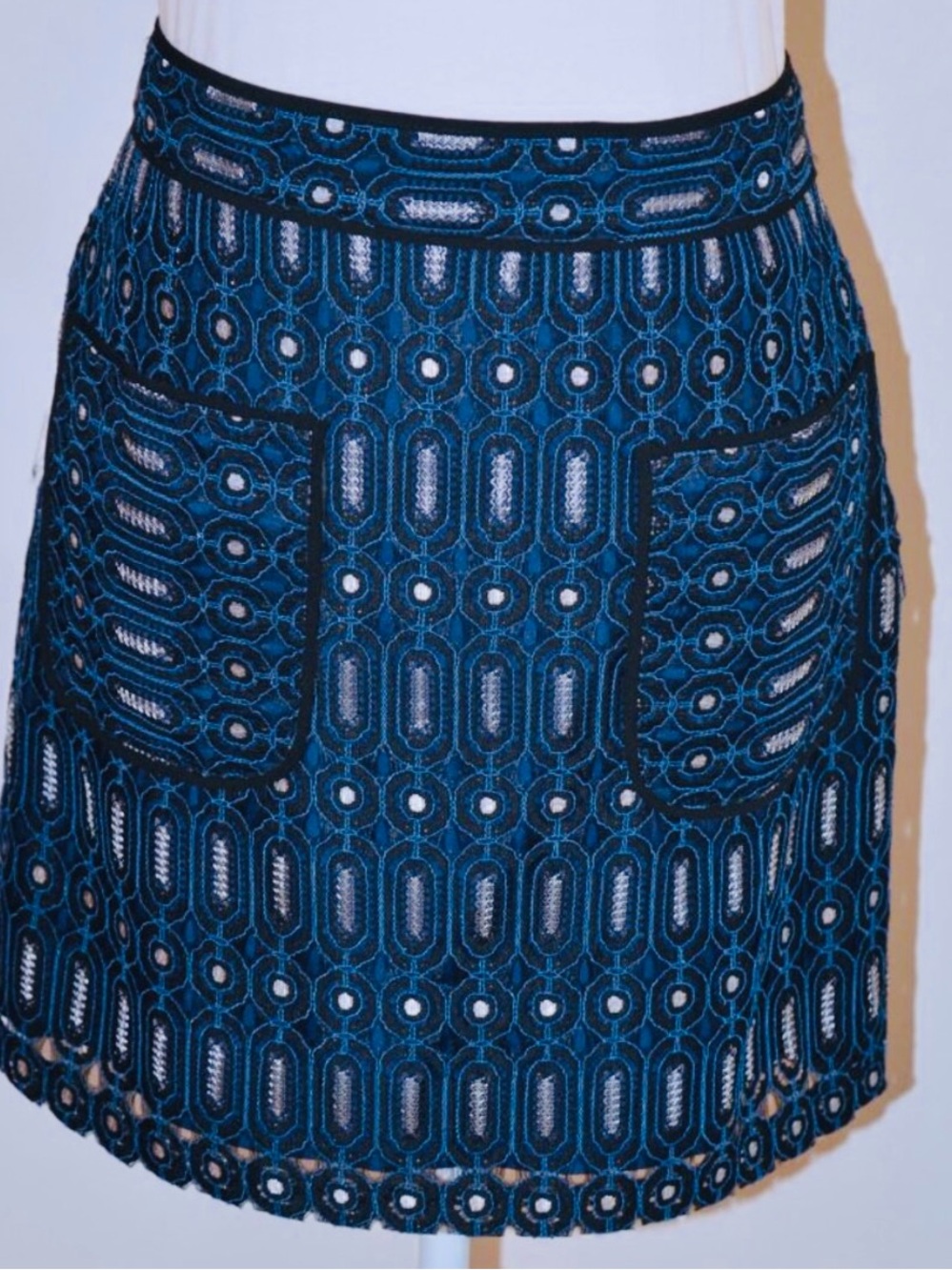 LOFT Blue Crochet Mini Skirt with Front Pockets